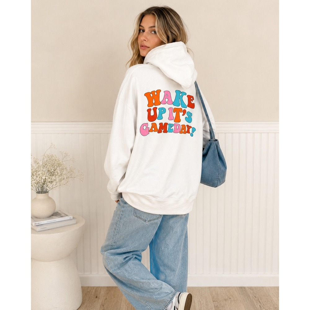 Team No Sleep Wake Up It's Gameday Graphic White Hoodie